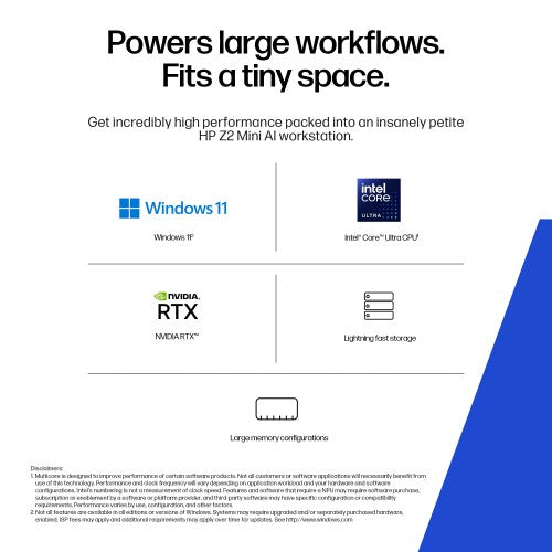 HP DQ6G2ET PC/workstation Intel Core Ultra 9 285 64 GB DDR5-SDRAM 1 TB SSD NVIDIA RTX Pro 2000 Blackwell Windows 11 Pro Mini PC AI Workstation, AI PC Black