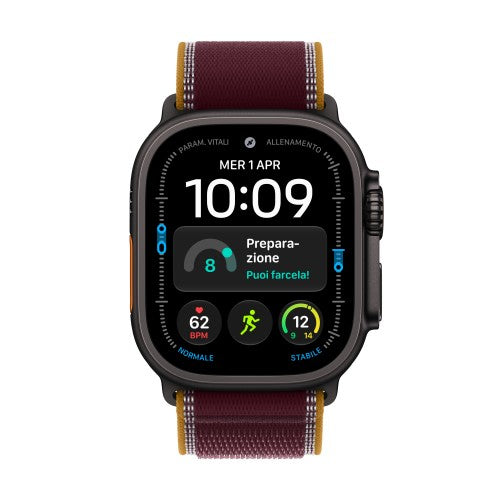 Apple Watch Ultra 4 GPS + Cellular 49mm Black Titanium Case with Burgundy Trail Loop - S/M