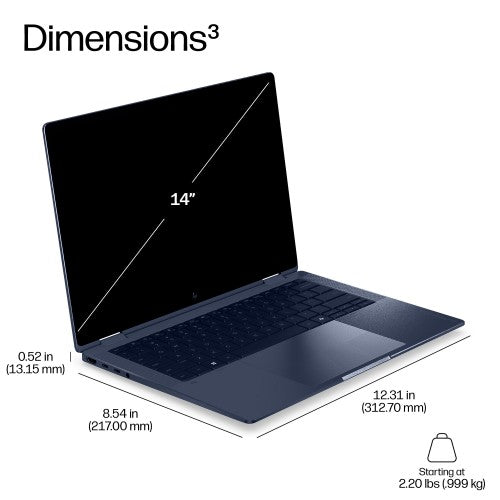 HP EBXG2I14AI U7366H 32GB/512 W11P Copilot+ PC Intel Core Ultra 7 Laptop 35.6 cm (14") WUXGA LPDDR5x-SDRAM 512 GB SSD Wi-Fi 7 (802.11be) Windows 11 Pro Blue