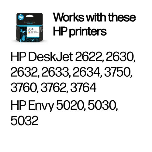 HP N9K05AE/304 Printhead cartridge color, 100 pages/5% 2ml for HP DeskJet 2620/3720