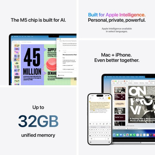 Apple MacBook Air 13-inch : M5 chip with 10‑core CPU and 8‑core GPU, 16GB, 512GB SSD - Silver
