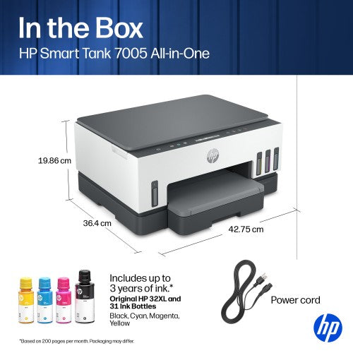 HP Smart Tank 7005 Wireless All-in-One Color Printer, Two-sided printing; Copier, Scanner