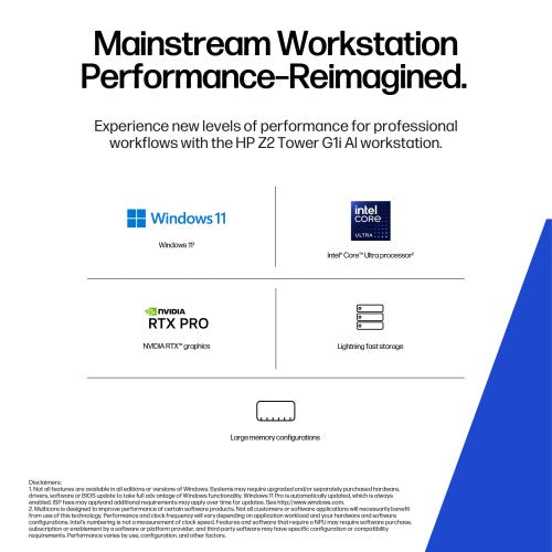 HP Z2 Tower G1i Intel Core Ultra 9 285K 64 GB DDR5-SDRAM 1 TB SSD NVIDIA RTX PRO 4000 Blackwell Windows 11 Pro Workstation AI Workstation, AI PC Black