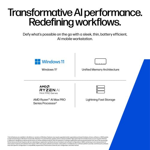 HP ZBook Ultra G1a Copilot+ PC AMD Ryzen AI Max PRO PRO 385 Mobile workstation 35.6 cm (14") WUXGA 32 GB LPDDR5x-SDRAM 1 TB SSD Wi-Fi 7 (802.11be) Windows 11 Pro AI Workstation, AI PC Silver