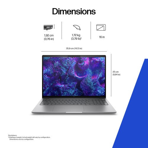 HP ZBook 8 G1i Wolf Pro Security Edition- Data Science Intel Core Ultra 9 285H Mobile workstation 40.6 cm (16") 2.5K 64 GB DDR5-SDRAM 1 TB SSD NVIDIA RTX 500 Ada Wi-Fi 7 (802.11be) Windows 11 Pro AI Workstation, AI PC Silver
