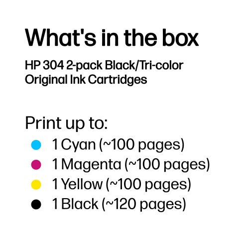 HP 3JB05AE/304 Printhead cartridge multi pack black + color 100 pg + 120 pg Pack=2 for HP DeskJet 2620/3720