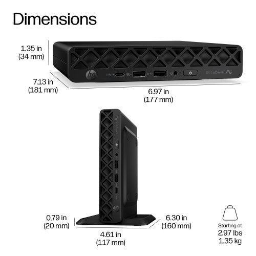HP E22VBEA PC/workstation Copilot+ PC AMD Ryzen™ AI 7 445 16 GB DDR5-SDRAM 512 GB SSD Windows 11 Pro Mini PC AI PC Black
