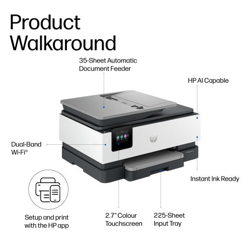 HP OfficeJet Pro 8132e Wireless All-in-One Color Printer, Instant Ink; Two-sided printing