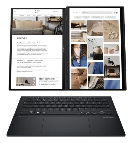 ASUS Zenbook Duo UX8406CA-QL289W Intel Core Ultra 9 285H Hybrid (2-in-1) 35.6 cm (14") Touchscreen WUXGA 32 GB LPDDR5x-SDRAM 2 TB SSD Wi-Fi 7 (802.11be) Windows 11 Home Grey