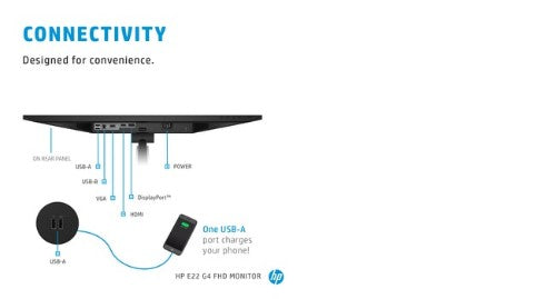 HP E-Series E22 G4 computer monitor 54.6 cm (21.5") 1920 x 1080 pixels Full HD LCD Black, Silver