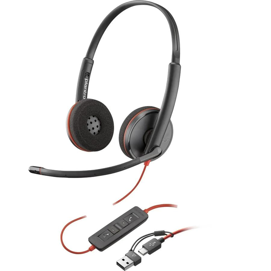 POLY Blackwire 3220 Stereo USB-C Headset +USB-C/A Adapter - GKN Direct