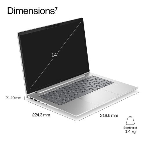 HP EliteBook 6 G2a 14 inch Notebook AI PC AMD Ryzen™ 7 PRO PRO 250 Laptop 35.6 cm (14") WUXGA 32 GB LPDDR5x-SDRAM 512 GB SSD Wi-Fi 6E (802.11ax) Windows 11 Pro Silver