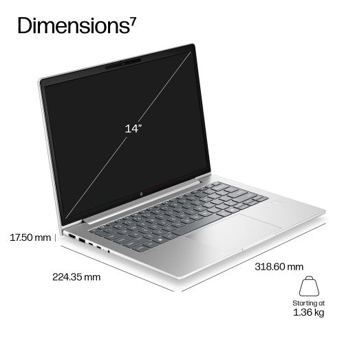 HP ProBook 4 G2i 14 AI PC Intel Core 5 320 Laptop 35.6 cm (14") WUXGA 16 GB DDR5-SDRAM 512 GB SSD Wi-Fi 6E (802.11ax) Windows 11 Pro Silver