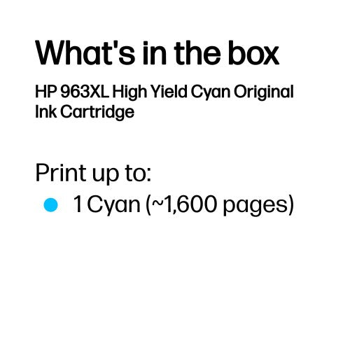 HP 3JA27AE/963XL Ink cartridge cyan high-capacity, 1.6K pages 22.77ml for HP OJ Pro 9010/e/9020/9020 e