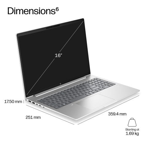 HP ProBook 4 G2i 16 AI PC Intel Core 5 320 Laptop 40.6 cm (16") WUXGA 16 GB DDR5-SDRAM 512 GB SSD Wi-Fi 6E (802.11ax) Windows 11 Pro Silver