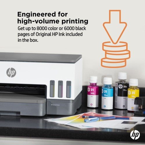HP Smart Tank 7008 Wireless All-in-One Color Printer, Up to 2 Years of ink included; Two-sided printing; Copier, Scanner