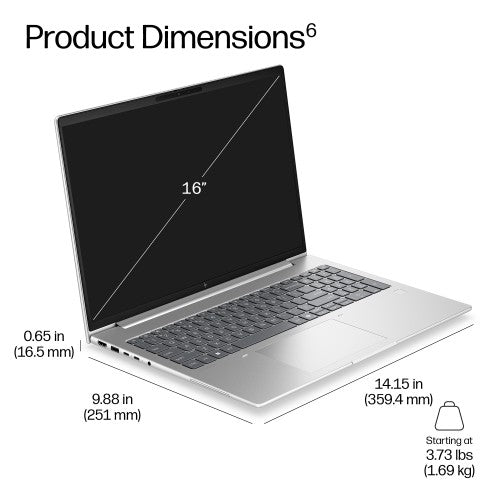HP EliteBook 6 G2i 16 AI PC Intel Core 7 360 Laptop 40.6 cm (16") WUXGA 16 GB DDR5-SDRAM 512 GB SSD Wi-Fi 7 (802.11be) Windows 11 Pro Silver
