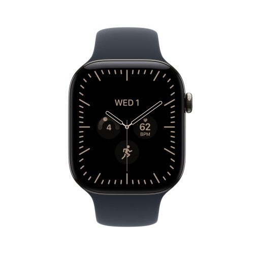Apple Watch Series 12 GPS + Cellular 46mm Natural Titanium Case with Navy Blue Sport Band - S/M