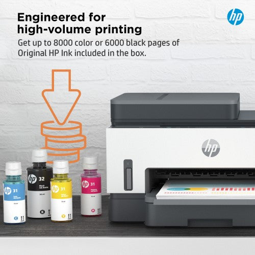 HP Smart Tank 7308 Wireless All-in-One Color Printer, Up to 2 Years of ink included; Two-sided printing; Copier, Scanner