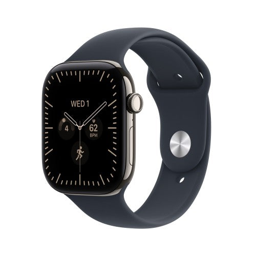 Apple Watch Series 12 GPS + Cellular 46mm Natural Titanium Case with Navy Blue Sport Band - S/M