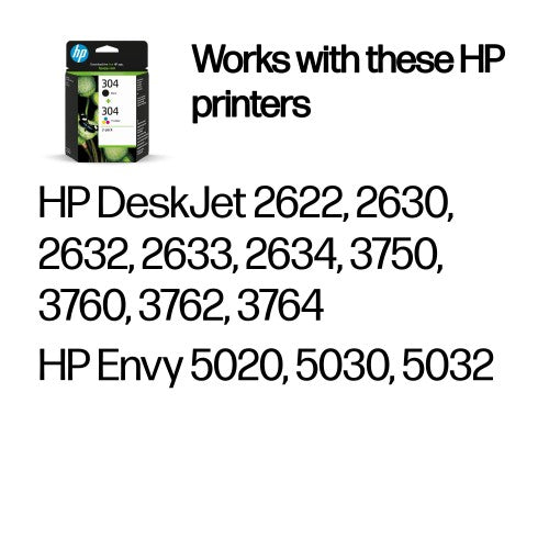 HP 3JB05AE/304 Printhead cartridge multi pack black + color 100 pg + 120 pg Pack=2 for HP DeskJet 2620/3720