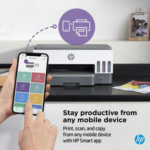 HP Smart Tank 7008 Wireless All-in-One Color Printer, Up to 2 Years of ink included; Two-sided printing; Copier, Scanner