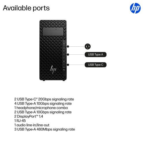 HP Z2 Tower G1i Intel Core Ultra 7 265 32 GB DDR5-SDRAM 1 TB SSD NVIDIA RTX A400 Windows 11 Pro Workstation AI Workstation, AI PC Black